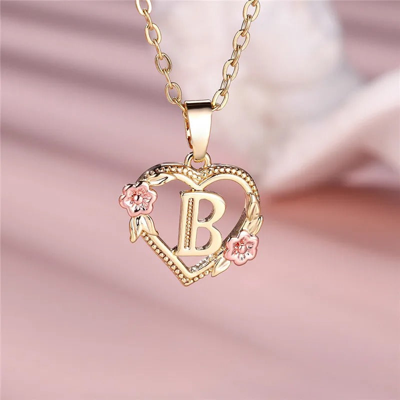 Personalized A-Z Initial Flower Pendant Necklace