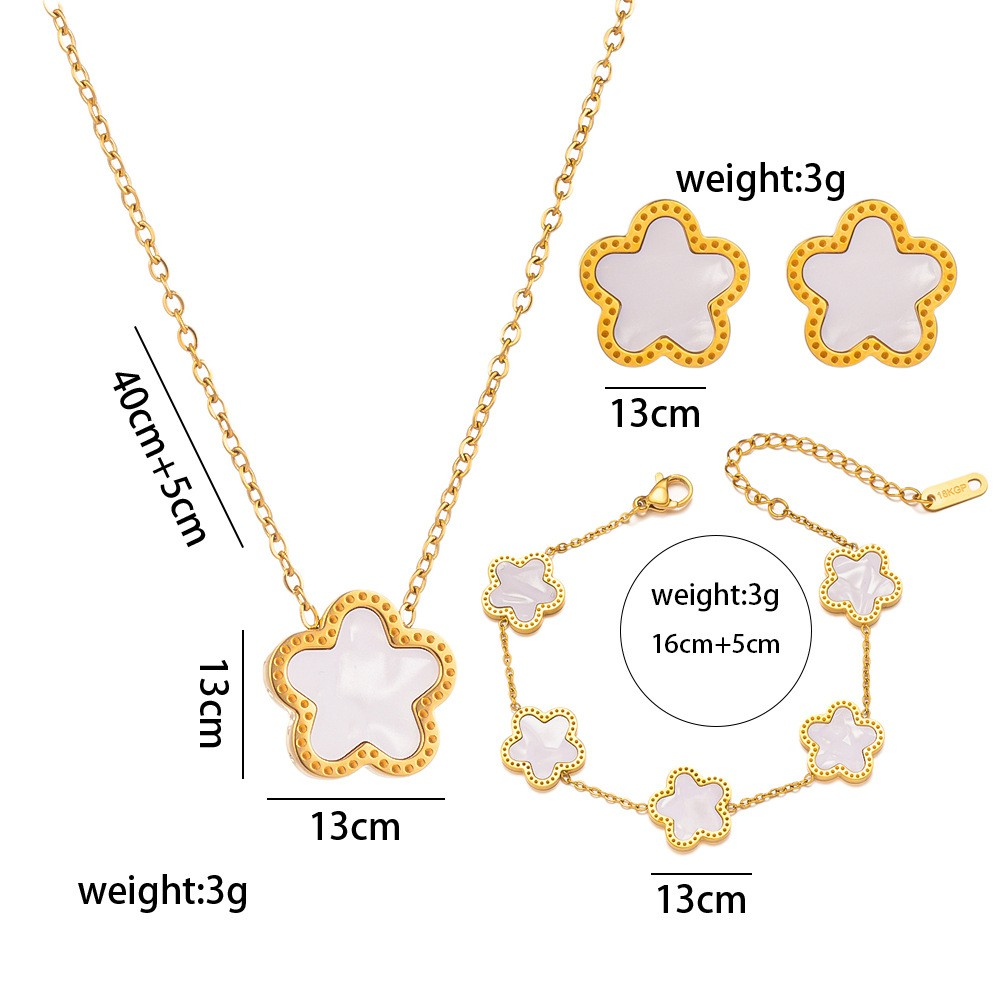 18K Gold Plated Women’s Flower Jewelry Set of 3 Piece Necklace, Earrings & Bracelet