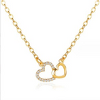 Cute Rhinestone Double Heart Necklace for Women