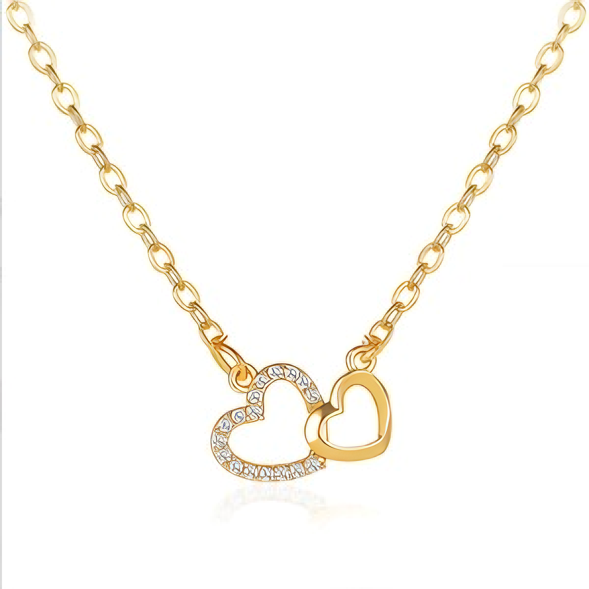 Cute Rhinestone Double Heart Necklace for Women