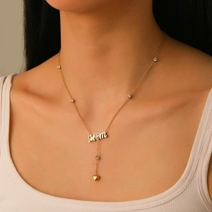 Gold Heart Zirconia Mom Necklace