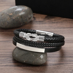 Men’s Stainless Steel & PU Leather Magnetic Bracelet
