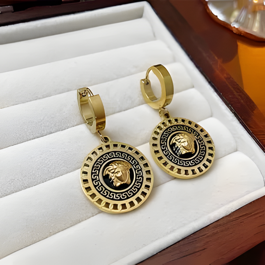 Gold Medusa Round Hoop Earrings