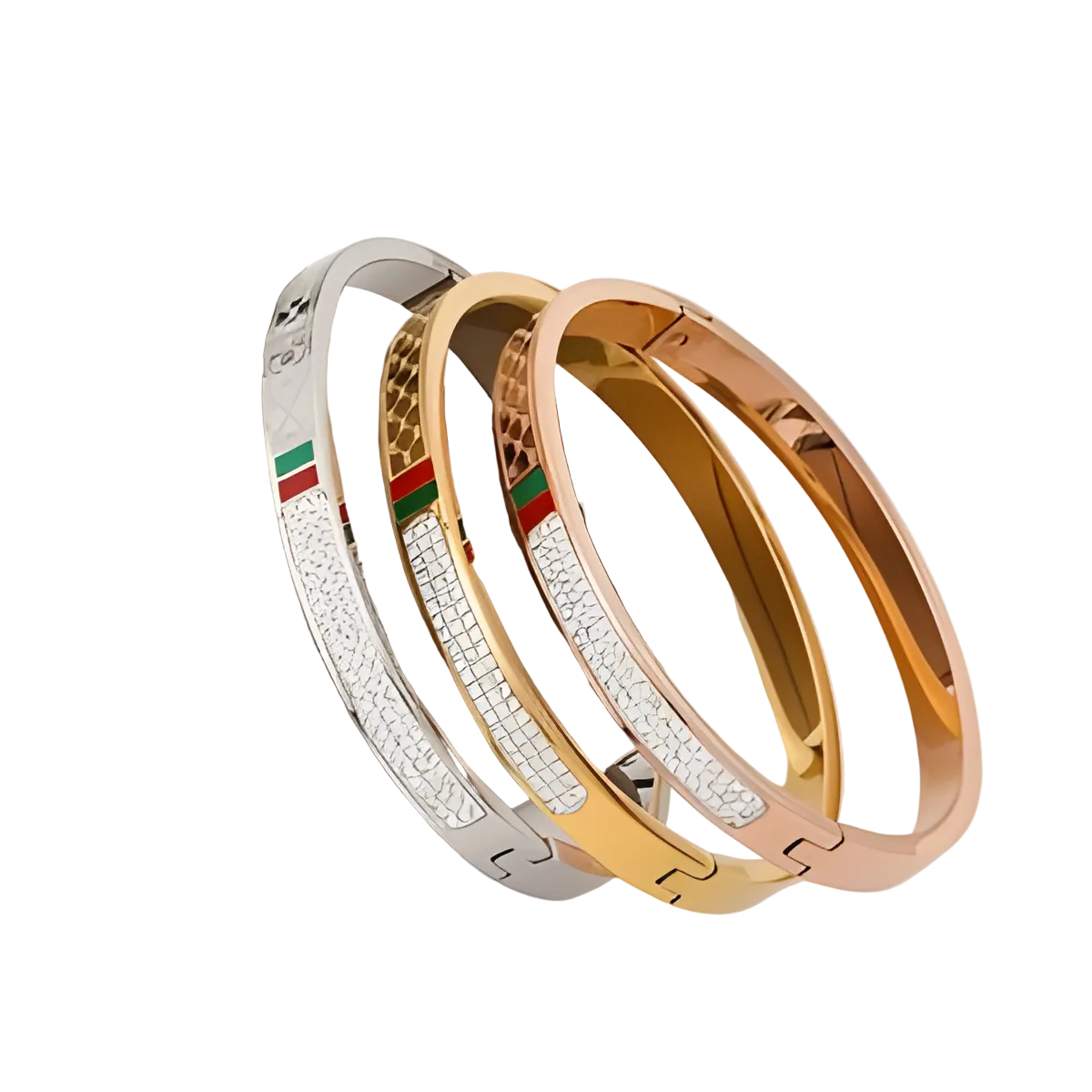 Red & Green Enamel Rhinestone Bangle Bracelet for Women