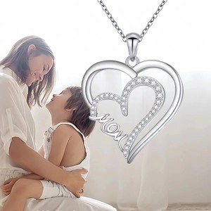 White Gold-Plated Double Heart Zirconia Pendant Gift for Mom