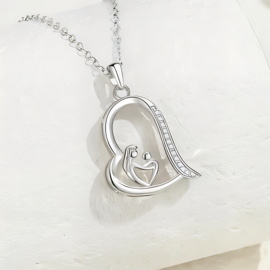 Sterling Silver Mother & Child Heart Pendant Zirconia