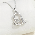 Sterling Silver Mother & Child Heart Pendant Zirconia