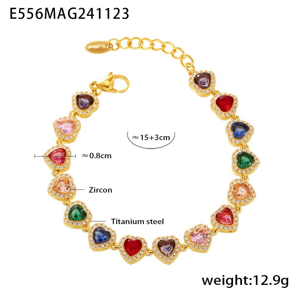 18K Gold Plated Luxury Circle & Heart Zircon Titanium Steel Vacation Jewelry
