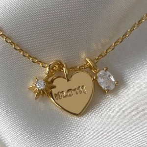 18K Gold Zirconia Heart Locket Necklace for Mom
