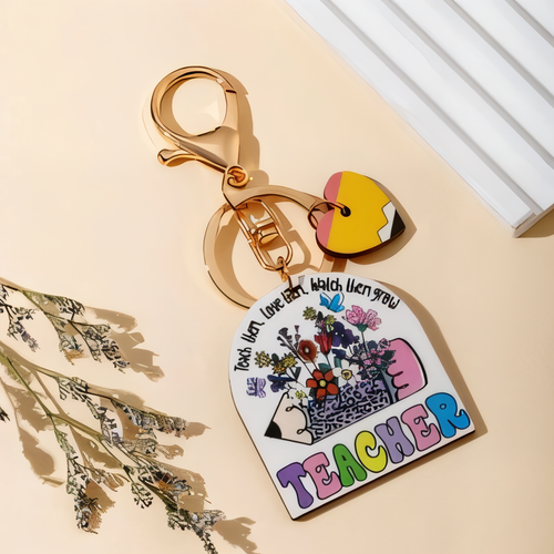 Teacher Appreciation Keychains Gift | Pencil Rainbow Apple Book Design | Best Teacher Graduation Gift