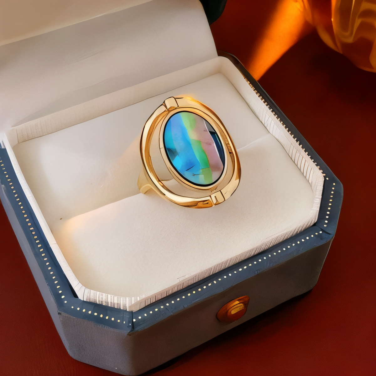 Vintage Gold Plated Spinner Ring with Abalone Shell Inlay | Adjustable Copper Rotating Anxiety Ring