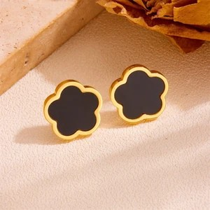 18K Gold Plated Flower Titanium Steel Earring Jewelry