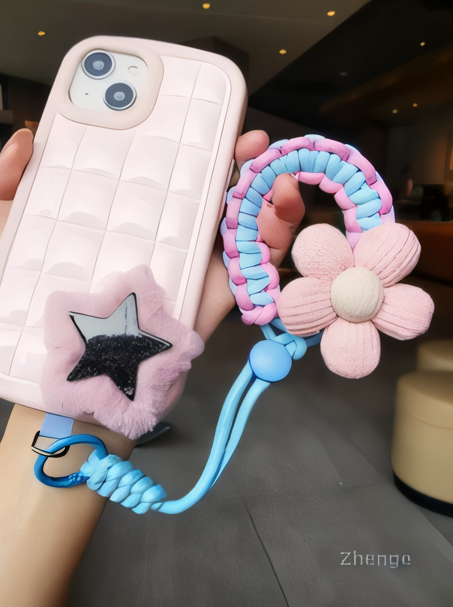Handmade Braided Phone Lanyard Wrist Strap with Plush Flower Charm