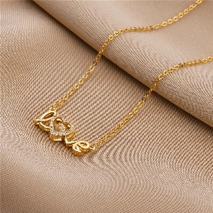 18K Gold Plated Love Geometric Necklace Titanium Steel Minimalist Jewelry for Women
