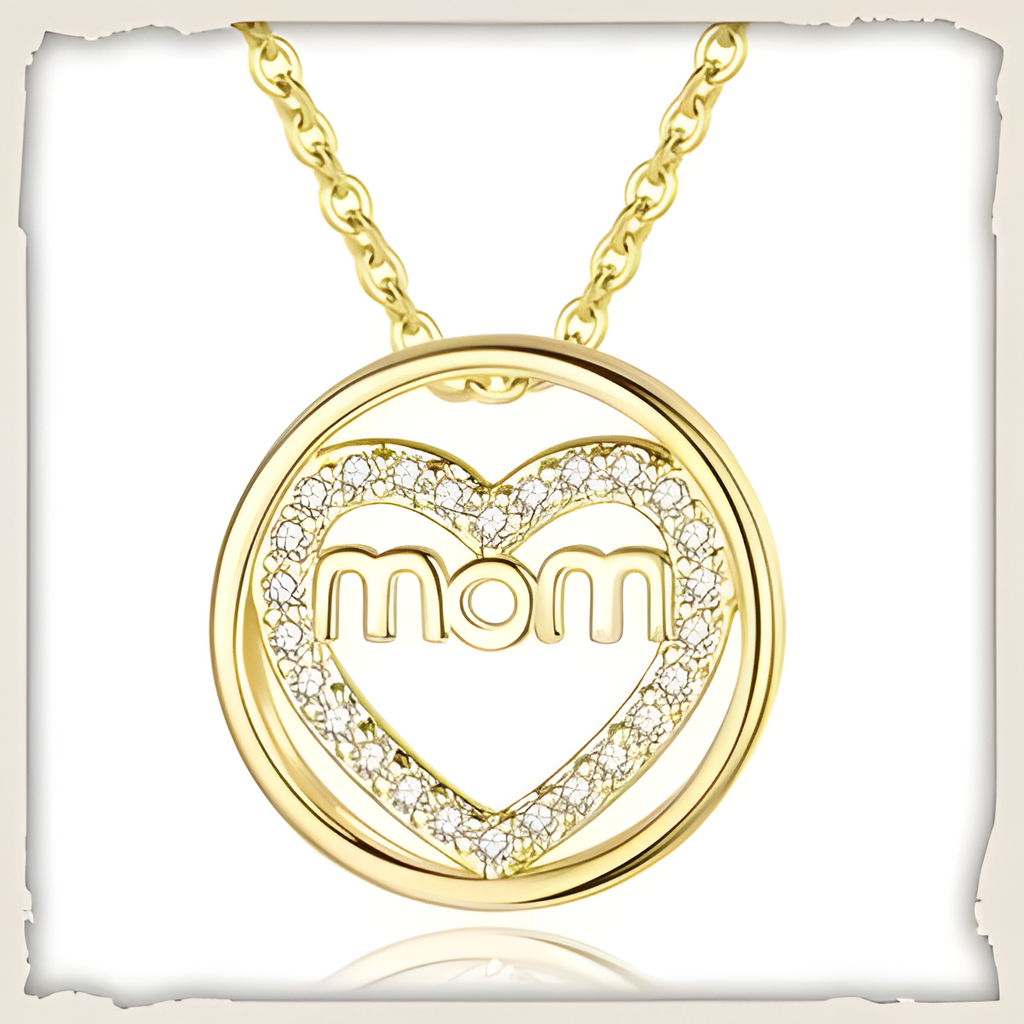 Mom Heart Gold Necklace with Cubic Zirconia