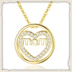 Mom Heart Gold Necklace with Cubic Zirconia