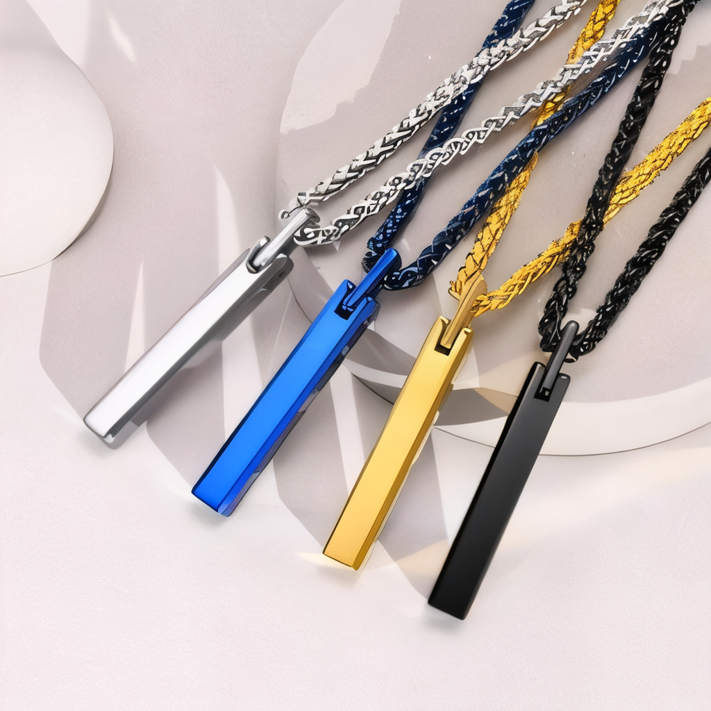 Minimalist Vertical Men’s Tungsten Steel Pendant Necklace