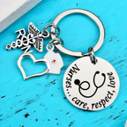 Stethoscope RN Nurse Heart Charm Keychain