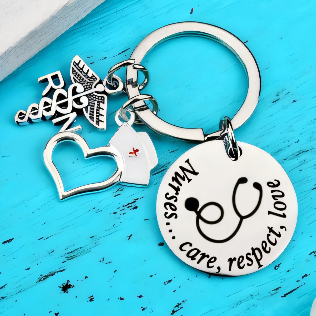 Stethoscope RN Nurse Heart Charm Keychain