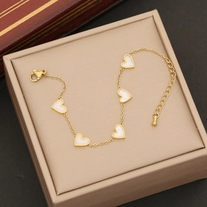 Mother of Pearl Gold Heart Pendant Necklace & Bracelet Set