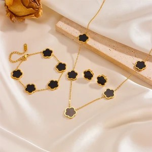 18K Gold Plated Titanium Steel Ring Bracelet & Necklace