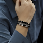 Men's Multi-Layer Leather & Stainless Steel Bracelet