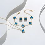 Gold Plated Women’s Flower Jewelry Set Necklace, Bracelet, Earring