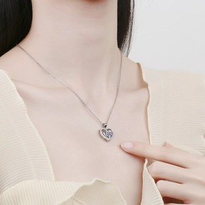 Heart Pendant Necklace Zirconia Double Layer Cross Chain