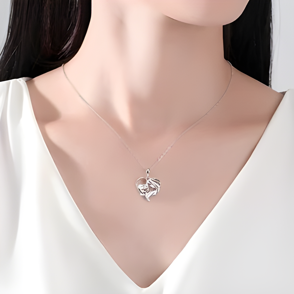 Sterling Silver Mother & Child Heart Pendant Cubic