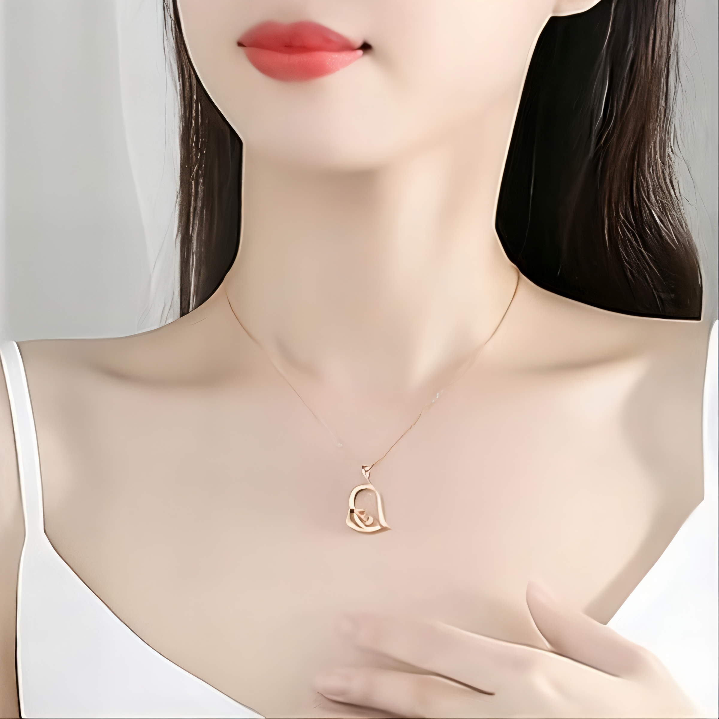 Sterling Silver Mother & Child Heart Pendant Zirconia