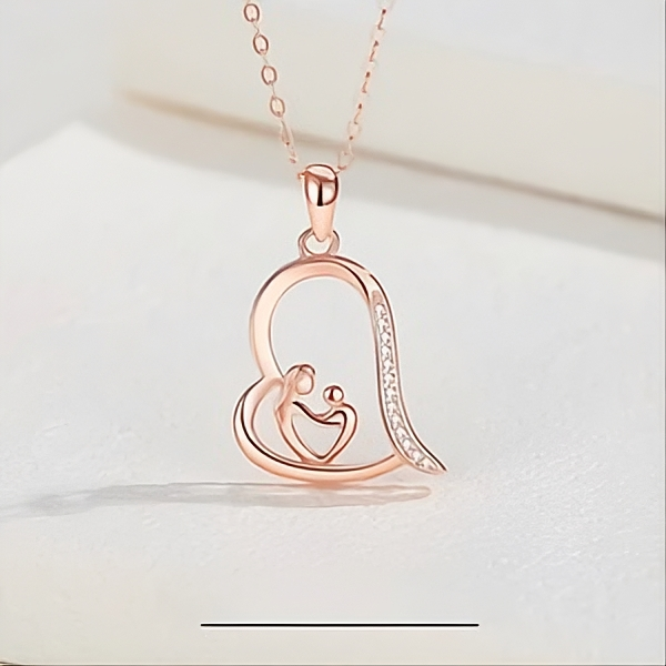 Sterling Silver Mother & Child Heart Pendant Zirconia