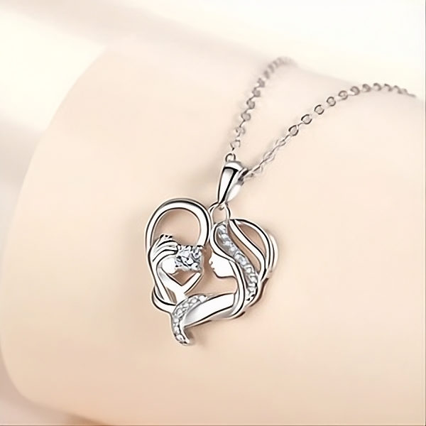Sterling Silver Mother & Child Heart Pendant Cubic