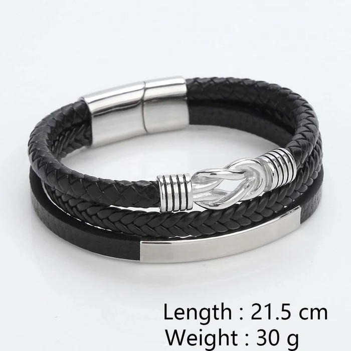 Men’s Stainless Steel & PU Leather Magnetic Bracelet