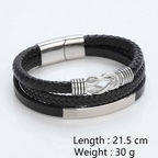 Men’s Stainless Steel & PU Leather Magnetic Bracelet