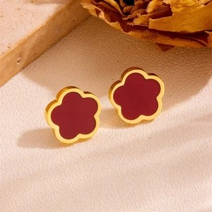 18K Gold Plated Flower Titanium Steel Earring Jewelry