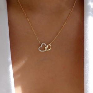 Cute Rhinestone Double Heart Necklace for Women