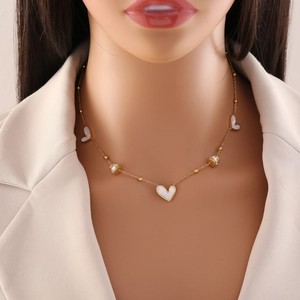 Mother of Pearl Gold Heart Pendant Necklace & Bracelet Set