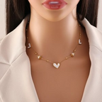 Mother of Pearl Gold Heart Pendant Necklace & Bracelet Set