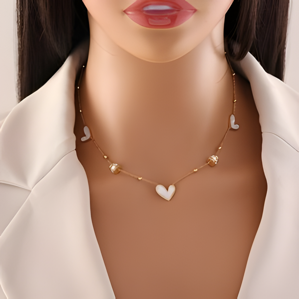 Mother of Pearl Gold Heart Pendant Necklace & Bracelet Set