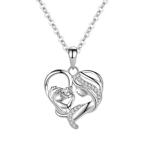 Sterling Silver Mother & Child Heart Pendant Cubic