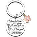 Dear Mom Engraved Round Tag with Pink Flower Keychain