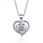 Heart Pendant Necklace Zirconia Double Layer Cross Chain