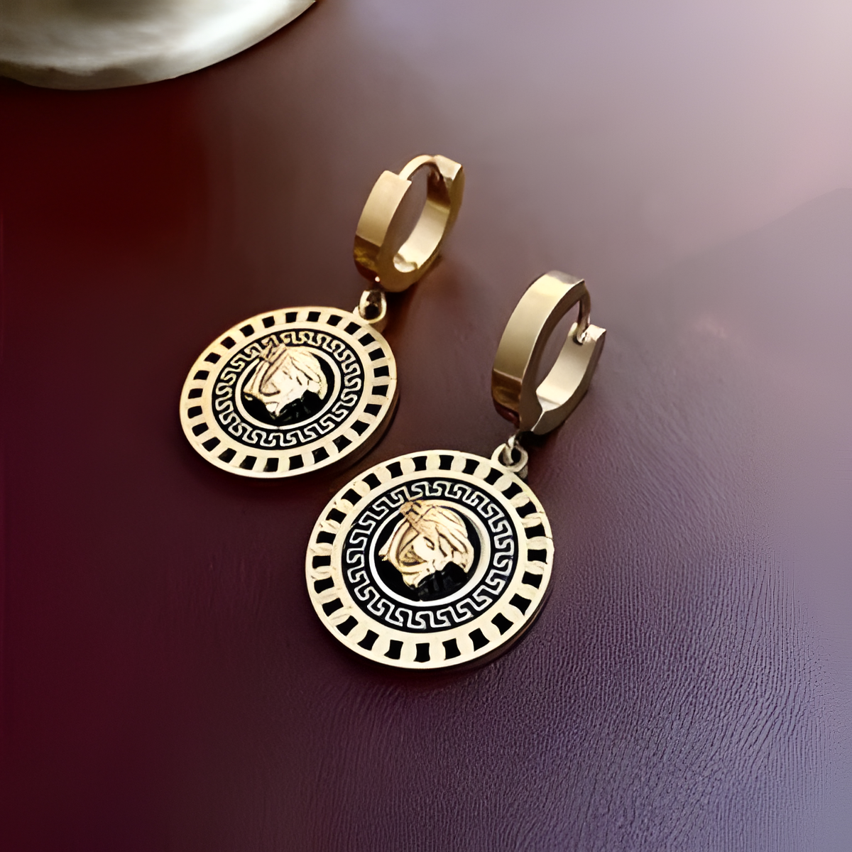 Gold Medusa Round Hoop Earrings