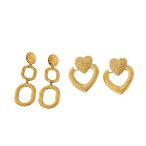 Gold Plated Stainless Steel Floral Vintage Geometric Earrings