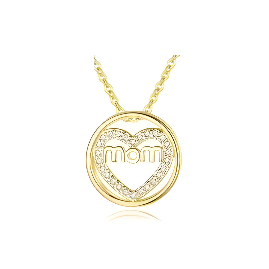Mom Heart Gold Necklace with Cubic Zirconia