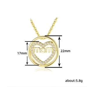 Mom Heart Gold Necklace with Cubic Zirconia