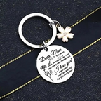Dear Mom Engraved Round Tag with Pink Flower Keychain