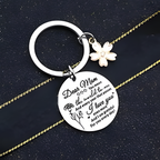 Dear Mom Engraved Round Tag with Pink Flower Keychain