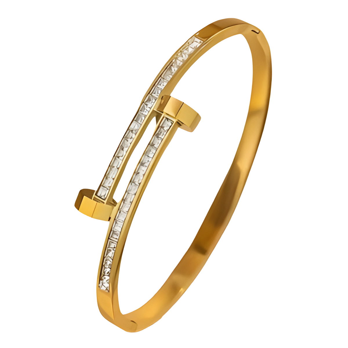 18K Gold Rhinestone Heart, Clover, T & Star Open Cuff