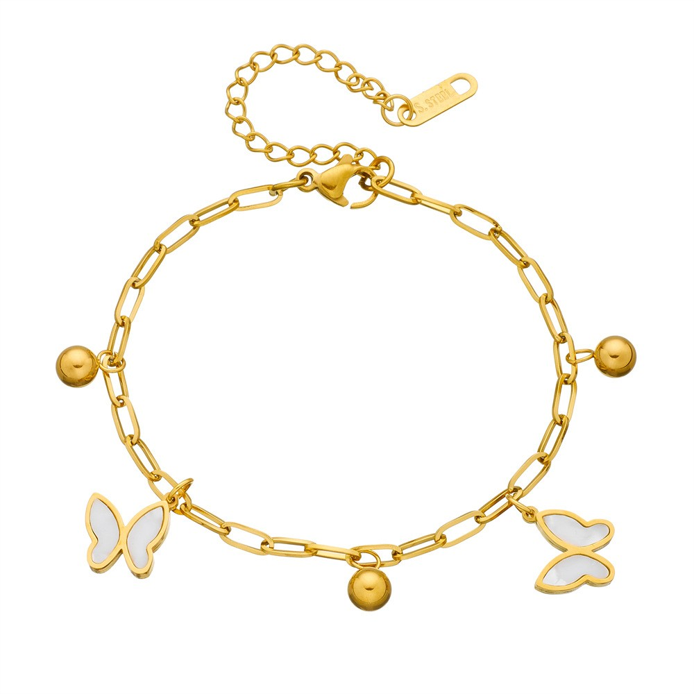 Sweet Star Heart Butterfly Anklet – 18K Gold Plated Titanium Steel Acrylic Inlay Jewelry for Women